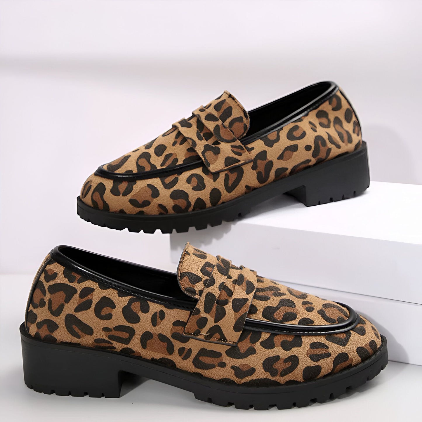 Mocassins Femme Imprimé Léopard Talon Carré - Signature