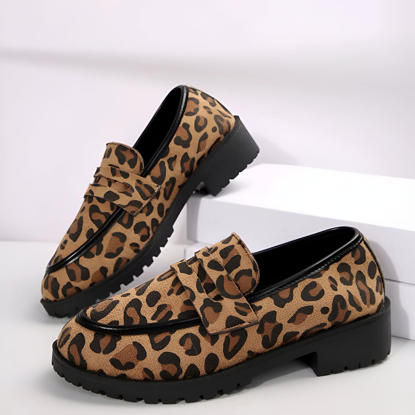 Mocassins Femme Imprimé Léopard Talon Carré - Signature