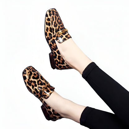 BrandLux Mocassins Femme Léopard Vernis Talon Carré