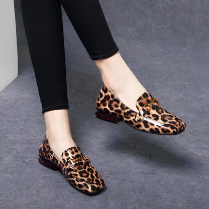 BrandLux Mocassins Femme Léopard Vernis Talon Carré