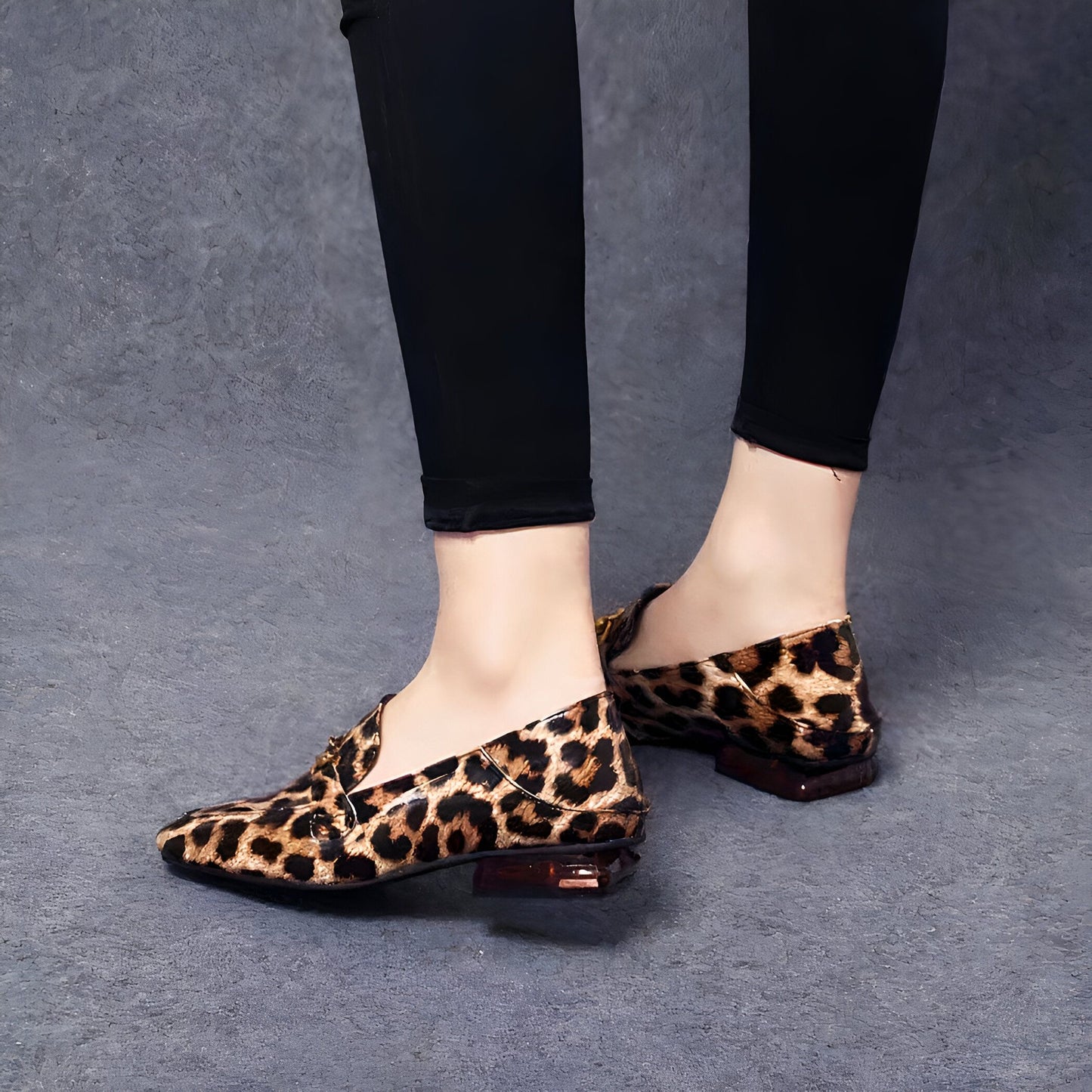 BrandLux Mocassins Femme Léopard Vernis Talon Carré