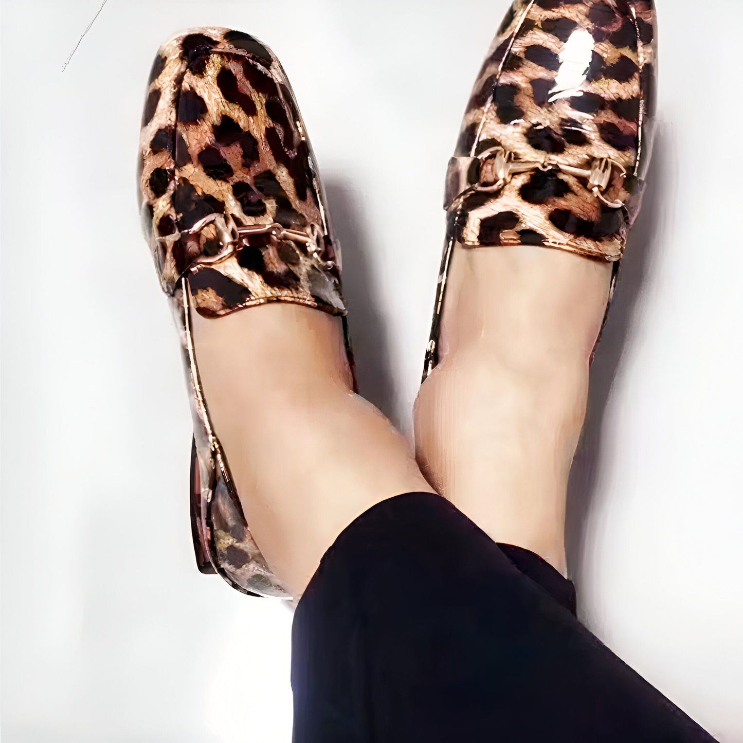 BrandLux Mocassins Femme Léopard Vernis Talon Carré
