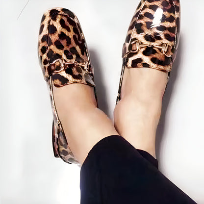 BrandLux Mocassins Femme Léopard Vernis Talon Carré