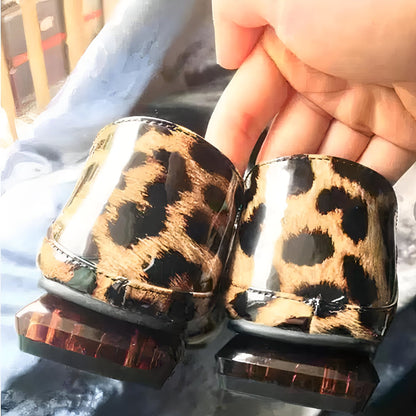 BrandLux Mocassins Femme Léopard Vernis Talon Carré