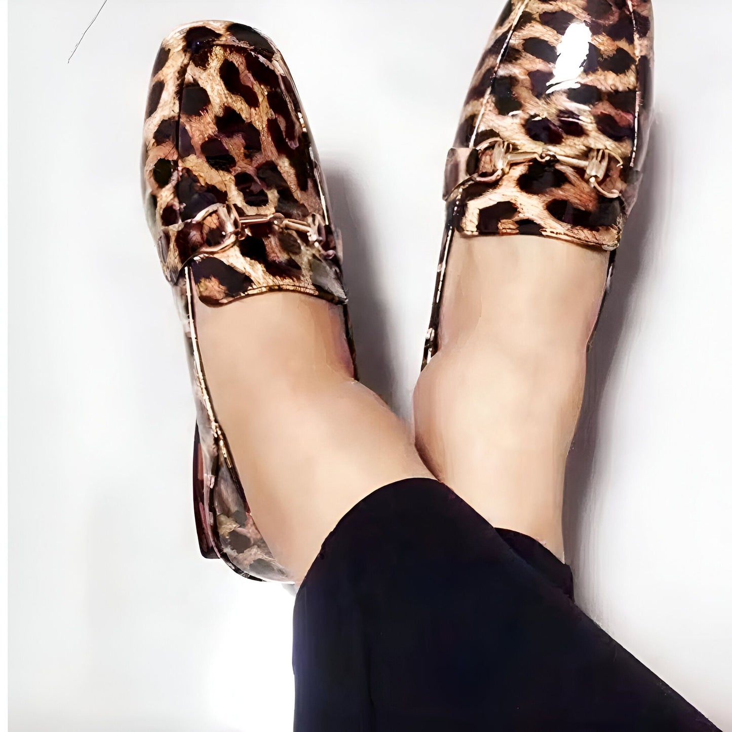 BrandLux Mocassins Femme Léopard Vernis Talon Carré