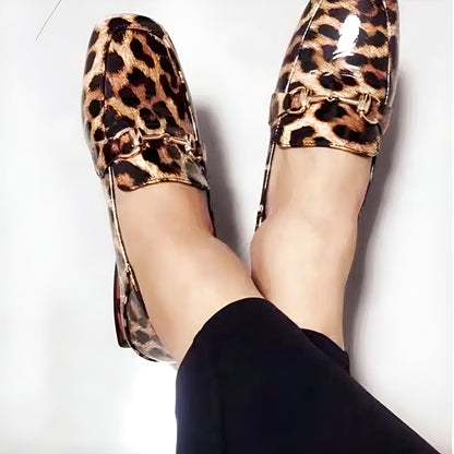 BrandLux Mocassins Femme Léopard Vernis Talon Carré