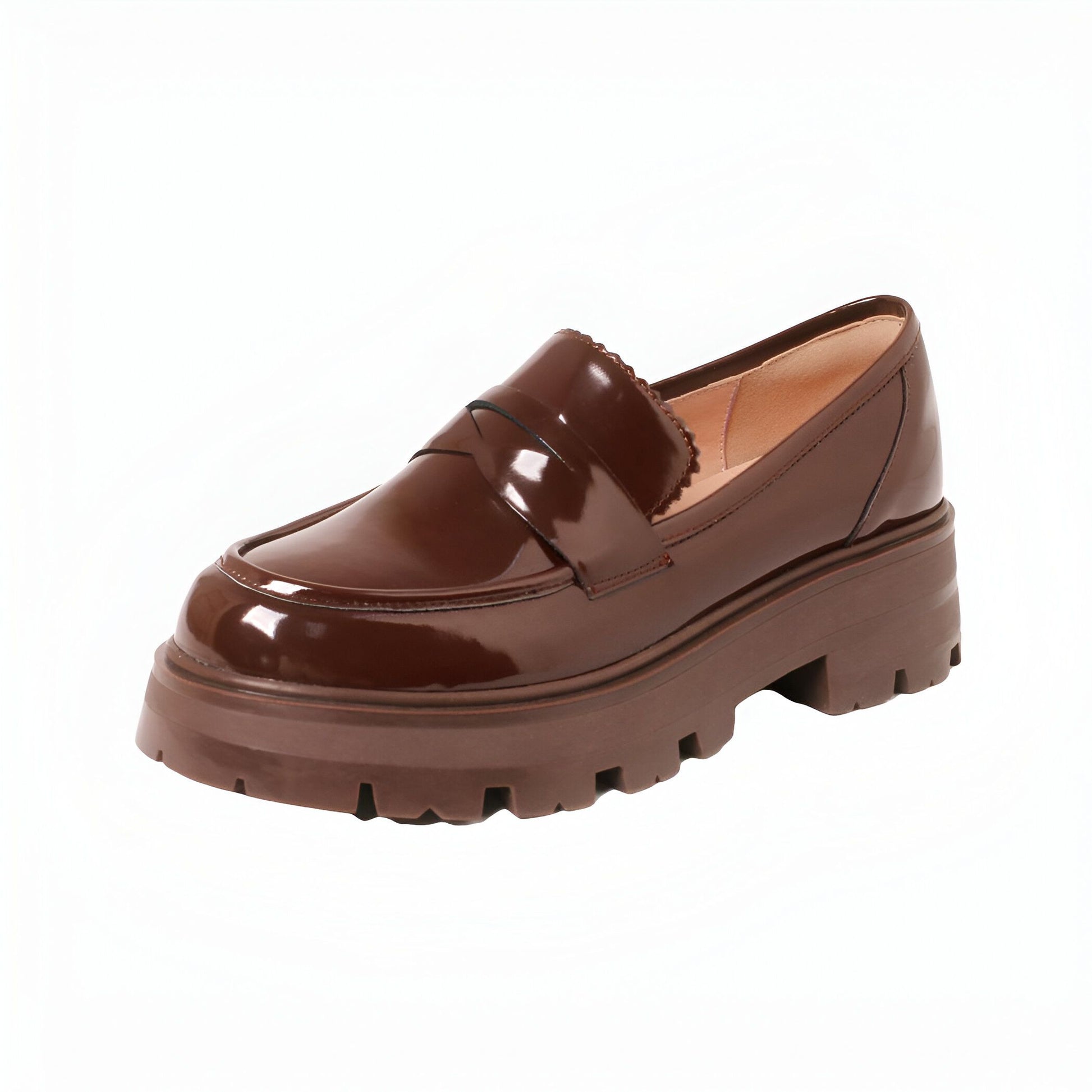 Luxia Mocassins Marron Cuir Vernis Plateforme