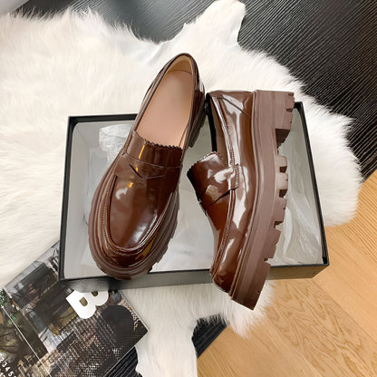 Luxia Mocassins Marron Cuir Vernis Plateforme