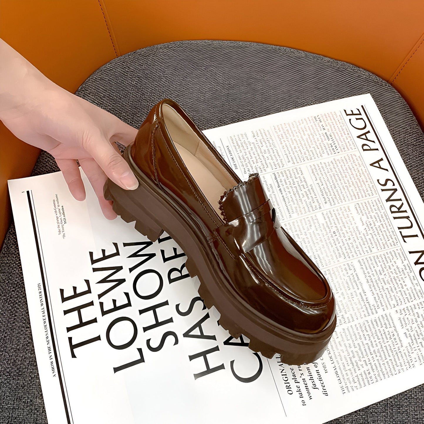 Luxia Mocassins Marron Cuir Vernis Plateforme