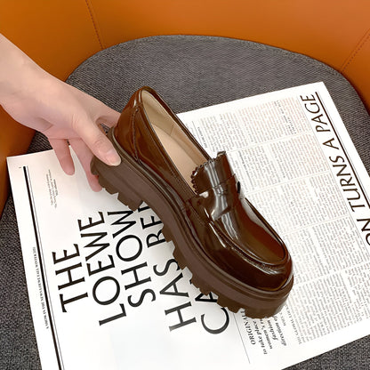 Luxia Mocassins Marron Cuir Vernis Plateforme