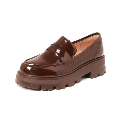 Luxia Mocassins Marron Cuir Vernis Plateforme
