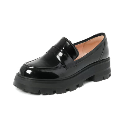 Luxia Mocassins Marron Cuir Vernis Plateforme