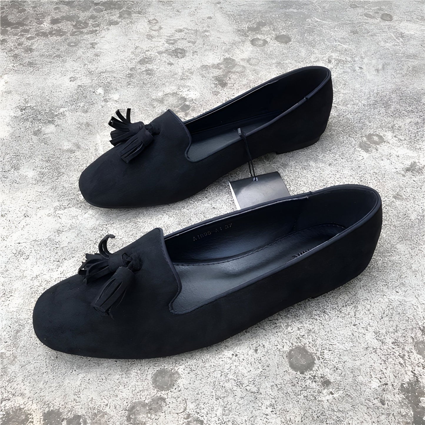 LuxeMoc: Mocassins Femme Noirs Suédine à Glands