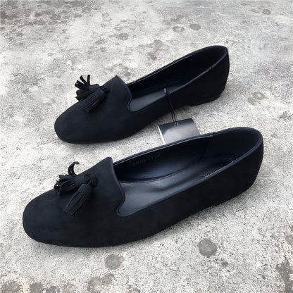 LuxeMoc: Mocassins Femme Noirs Suédine à Glands