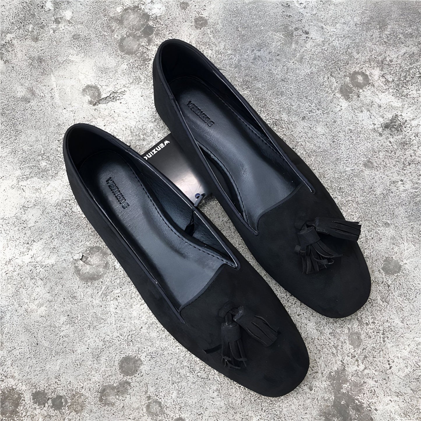 LuxeMoc: Mocassins Femme Noirs Suédine à Glands