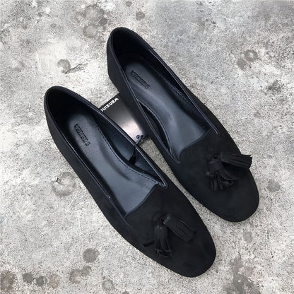 LuxeMoc: Mocassins Femme Noirs Suédine à Glands