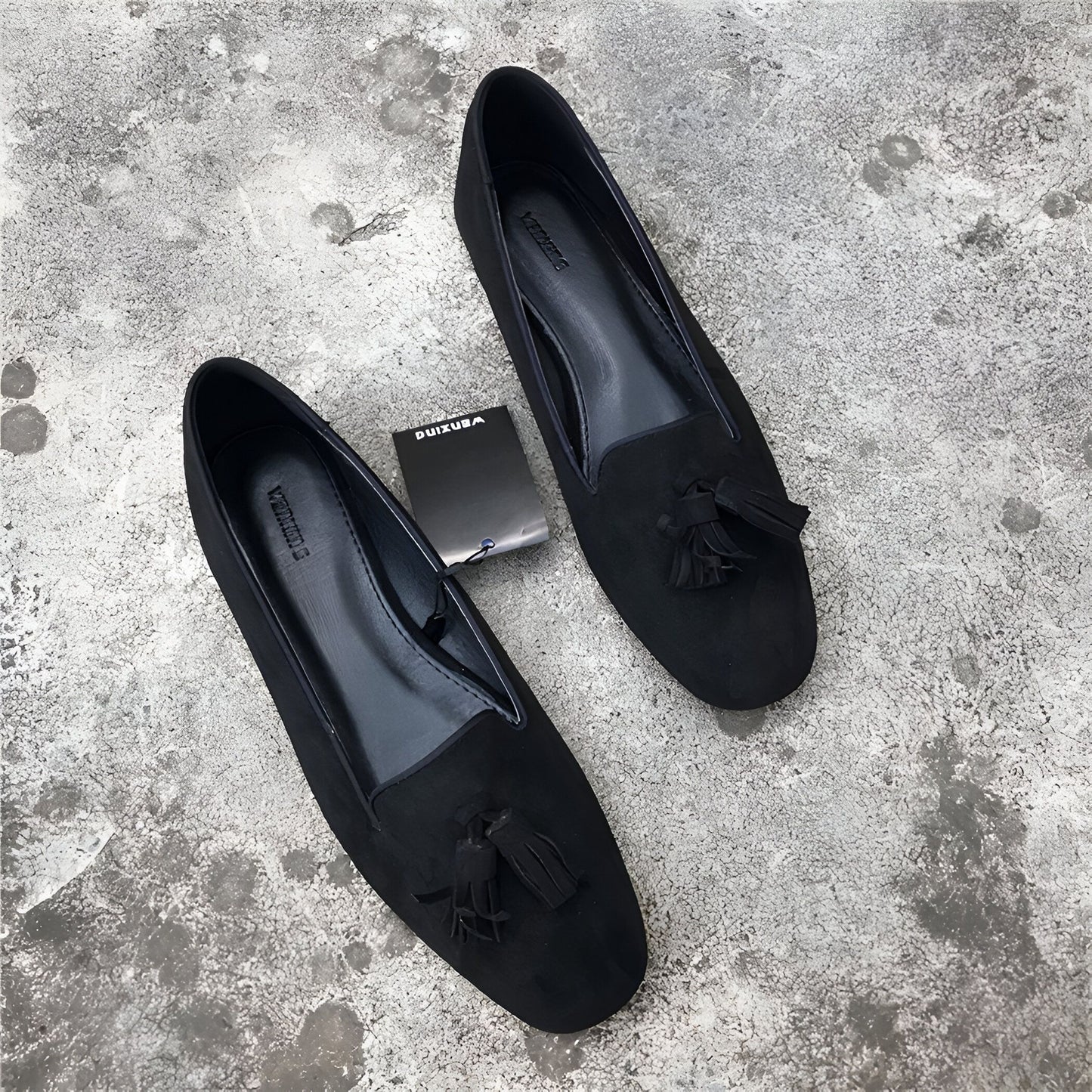 LuxeMoc: Mocassins Femme Noirs Suédine à Glands