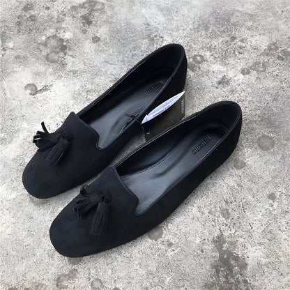 LuxeMoc: Mocassins Femme Noirs Suédine à Glands