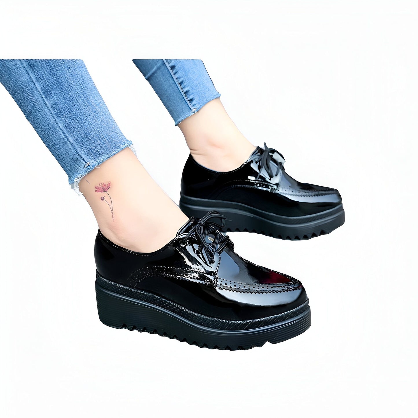 NovaMode Mocassins Femme Noirs Lacets Talons Compensés