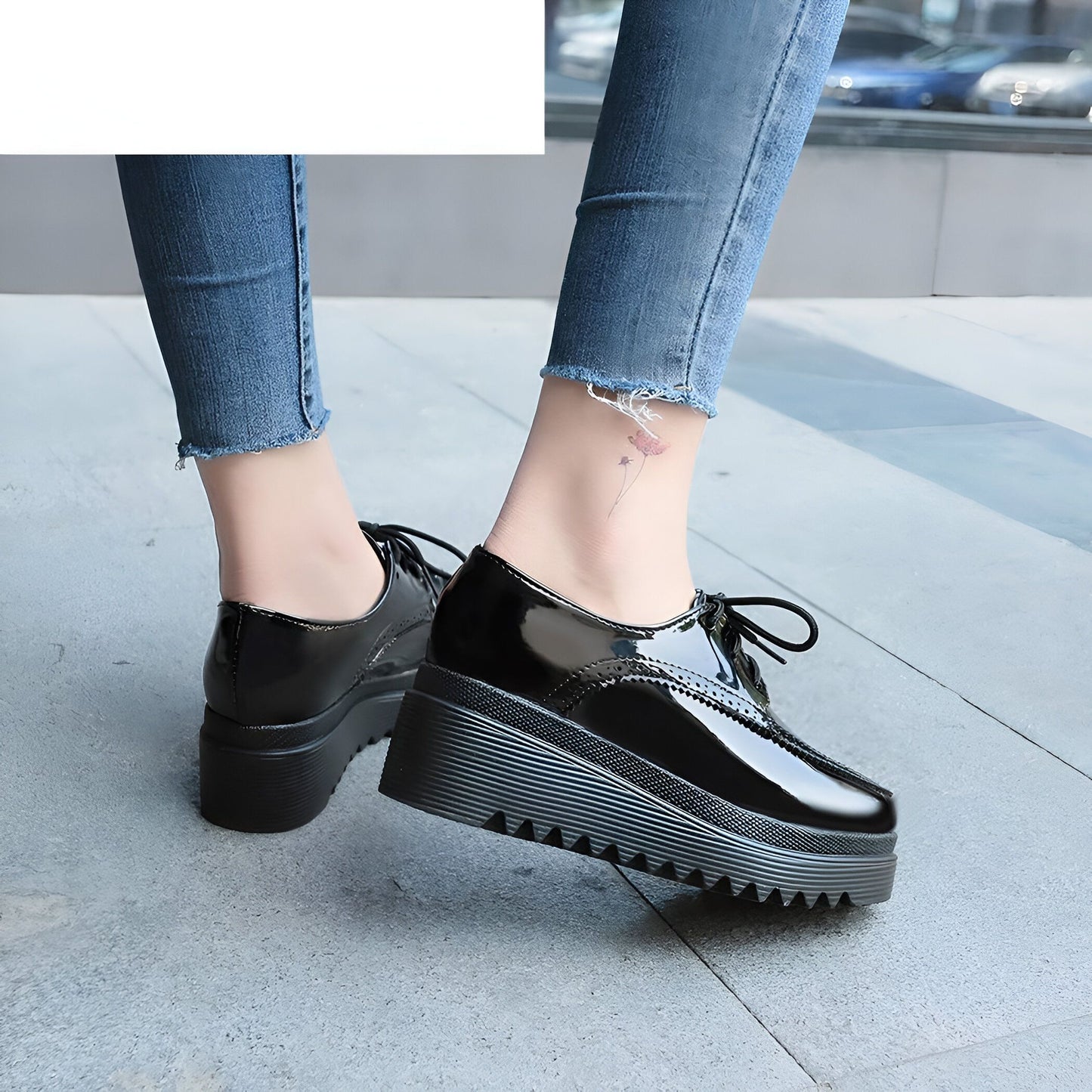 NovaMode Mocassins Femme Noirs Lacets Talons Compensés