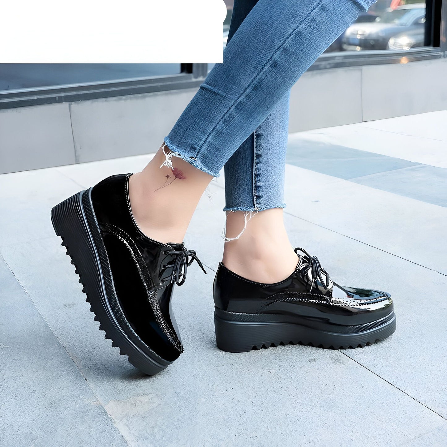 NovaMode Mocassins Femme Noirs Lacets Talons Compensés