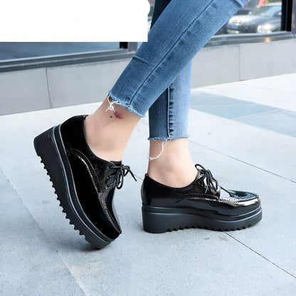 NovaMode Mocassins Femme Noirs Lacets Talons Compensés