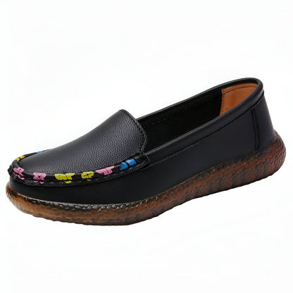 Lumenix Mocassins Femme Noirs - Motifs Floraux Discrets