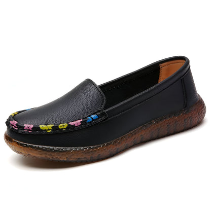 Lumenix Mocassins Femme Noirs - Motifs Floraux Discrets