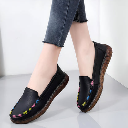 Lumenix Mocassins Femme Noirs - Motifs Floraux Discrets