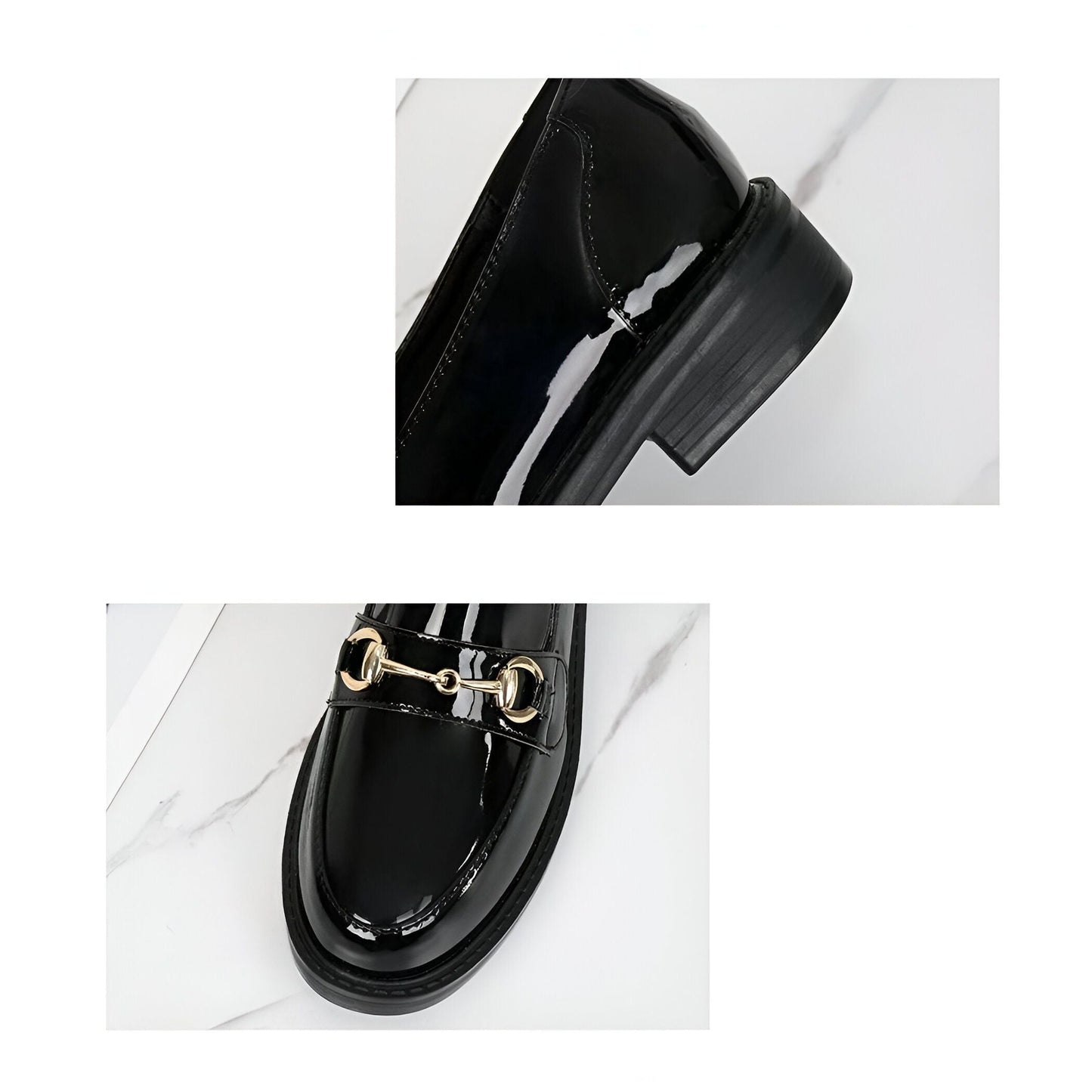 Mocassins Femme Cuir Vernis Talon Carré Noir - Luxe