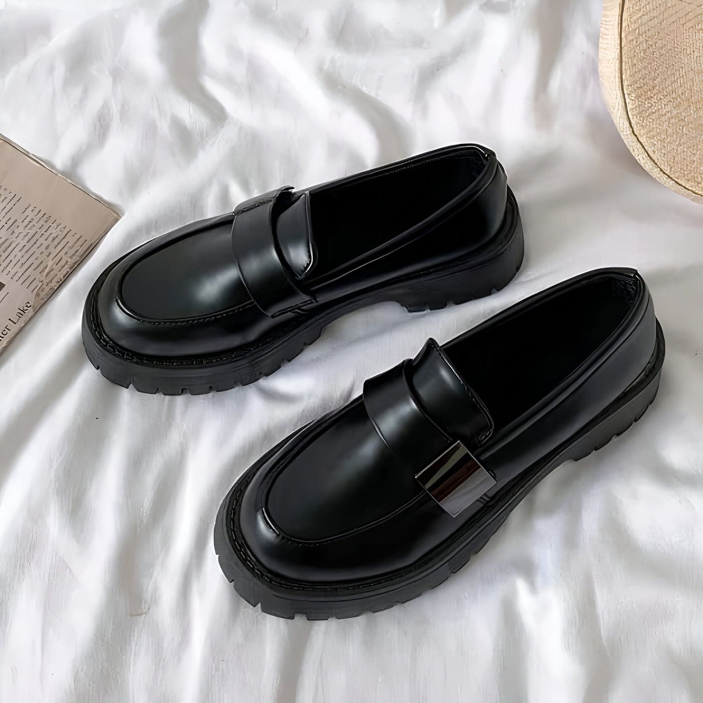 Mocassins Femme Noirs - Plateforme Style Britannique