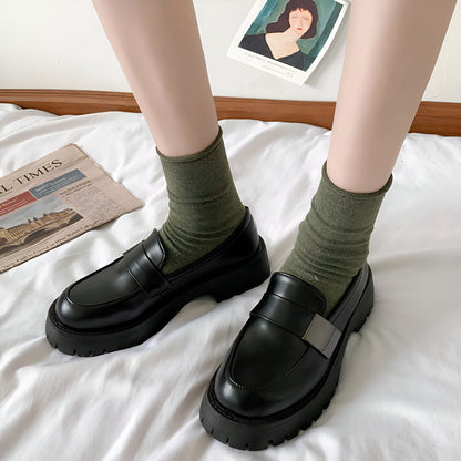 Mocassins Femme Noirs - Plateforme Style Britannique