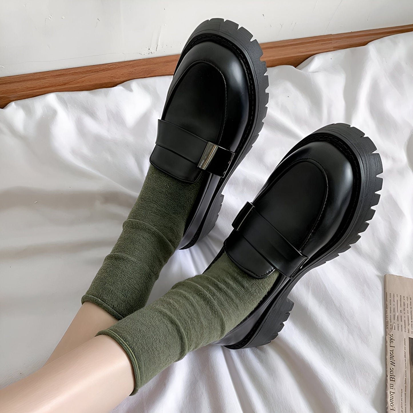 Mocassins Femme Noirs - Plateforme Style Britannique