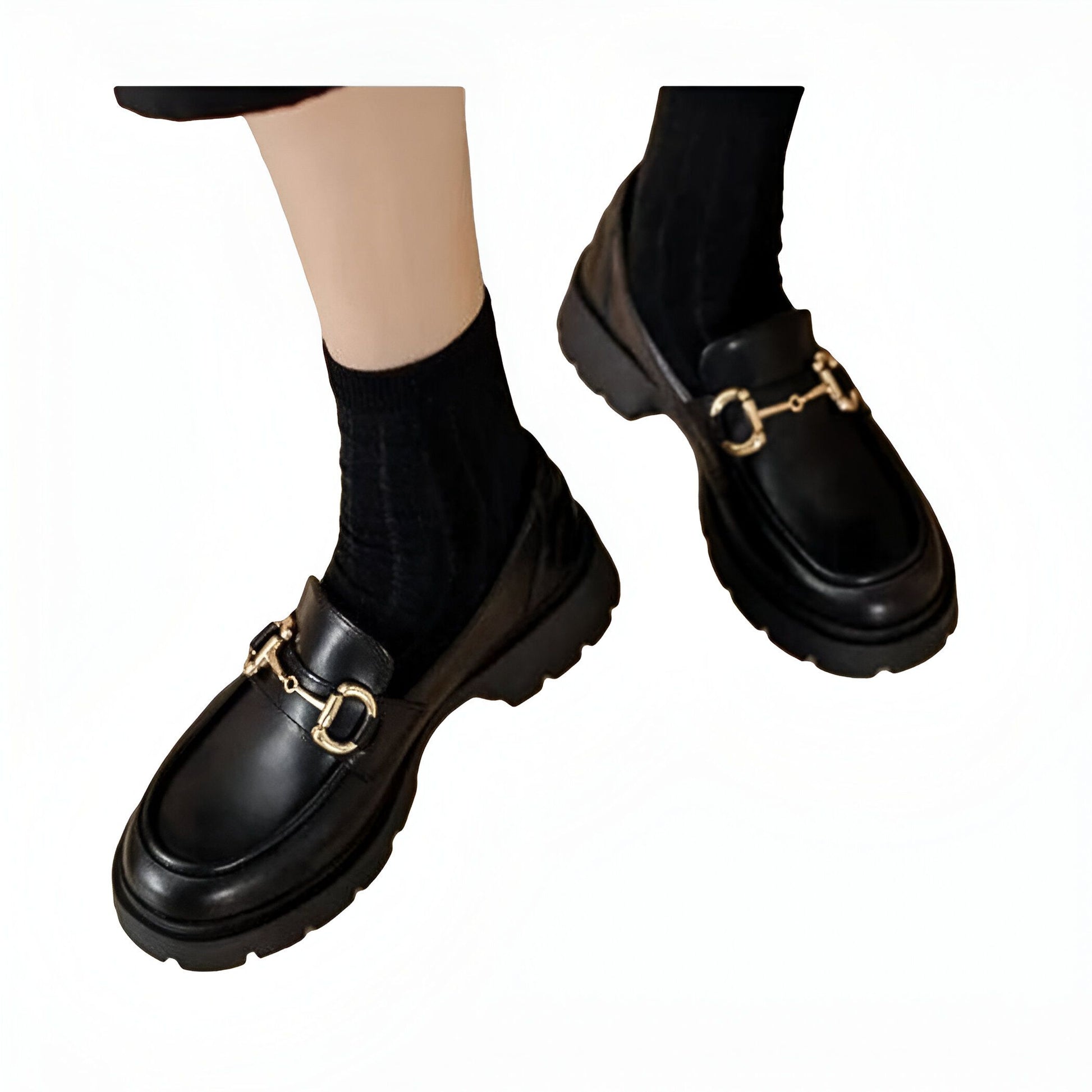 Mocassins Femme Noirs Talon Carré Boucle Élégants Luxe
