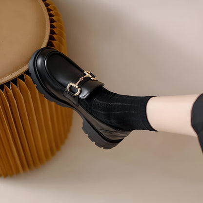 Mocassins Femme Noirs Talon Carré Boucle Élégants Luxe