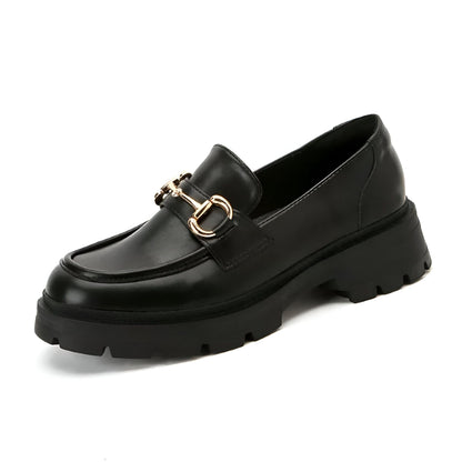 Mocassins Femme Noirs Talon Carré Boucle Élégants Luxe