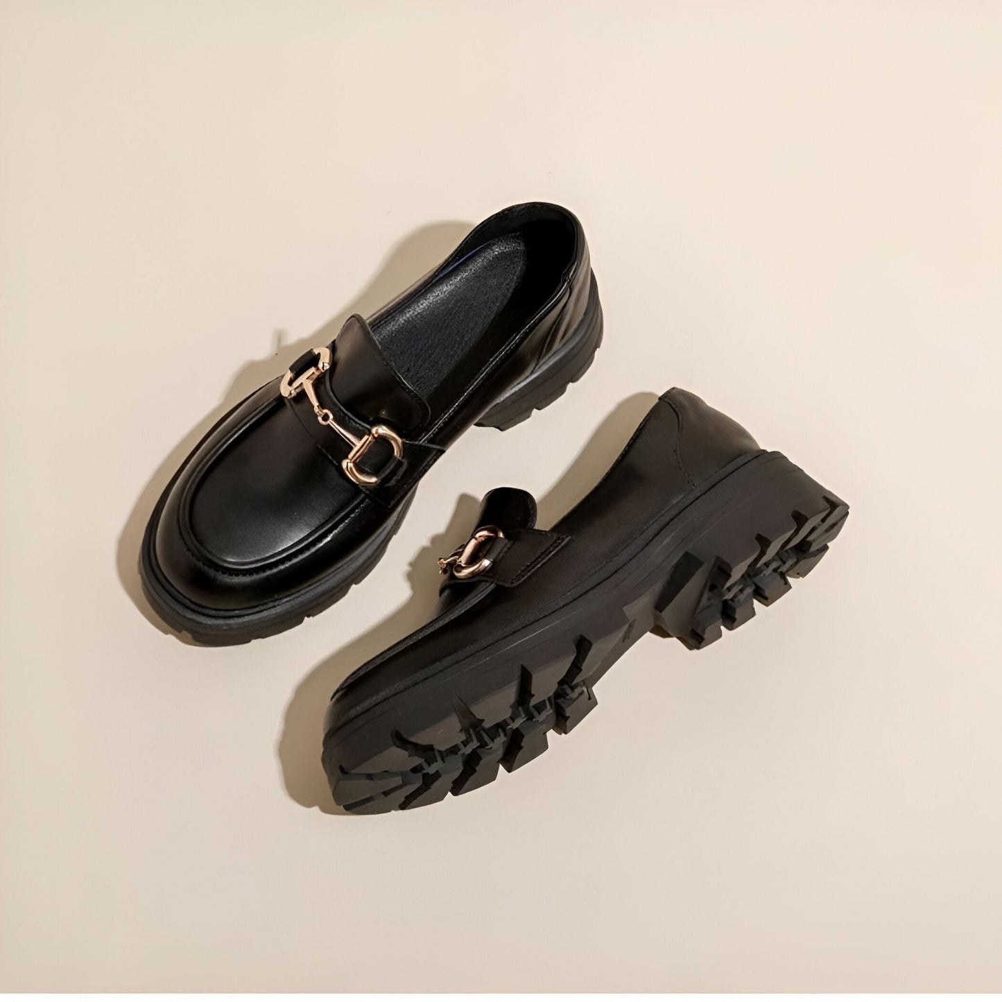 Mocassins Femme Noirs Talon Carré Boucle Élégants Luxe