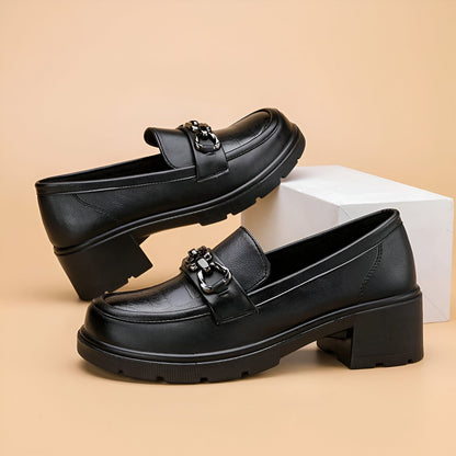 Nova Mocassins Femme Noir Talons Carrés Mors Argentés