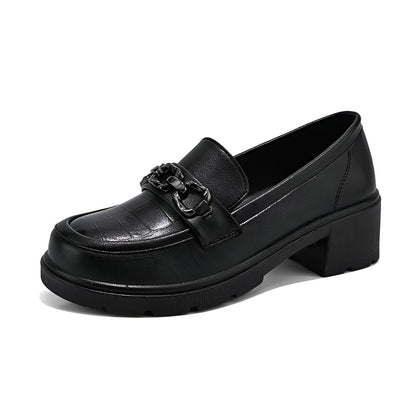 Nova Mocassins Femme Noir Talons Carrés Mors Argentés