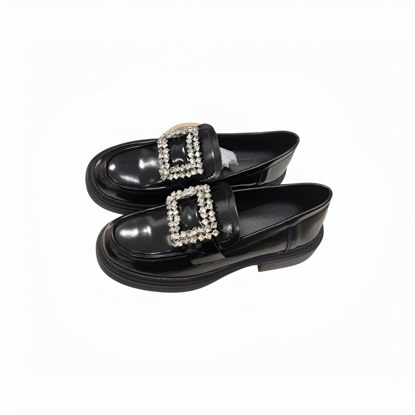 Mocassins Femme Noirs Vernis Boucle Strass Luxe