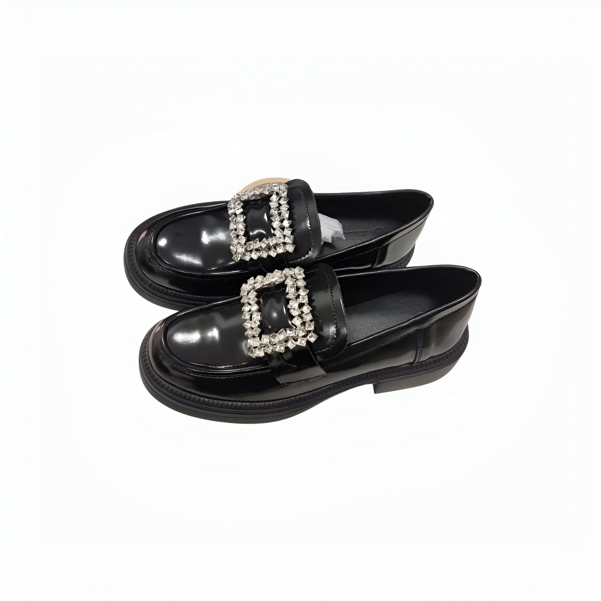 Mocassins Femme Noirs Vernis Boucle Strass Luxe