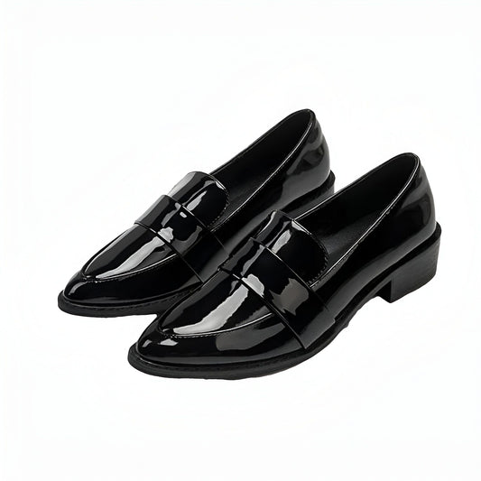 NovaMoc Mocassins Femme Noirs Vernis Bout Pointu