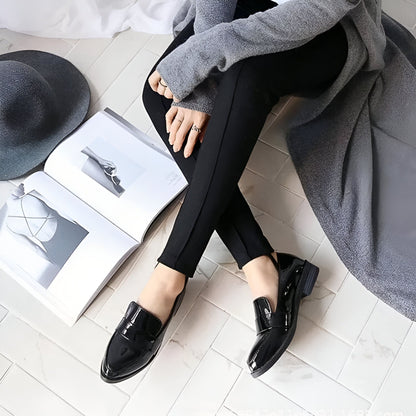 NovaMoc Mocassins Femme Noirs Vernis Bout Pointu