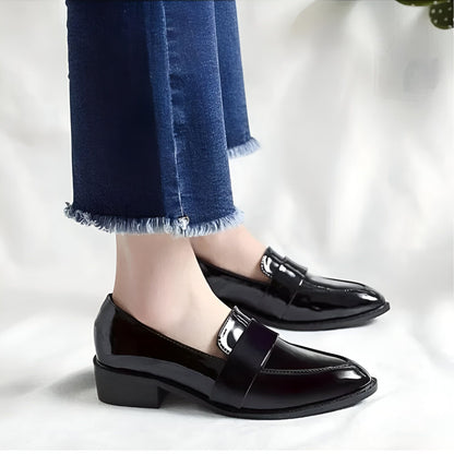 NovaMoc Mocassins Femme Noirs Vernis Bout Pointu