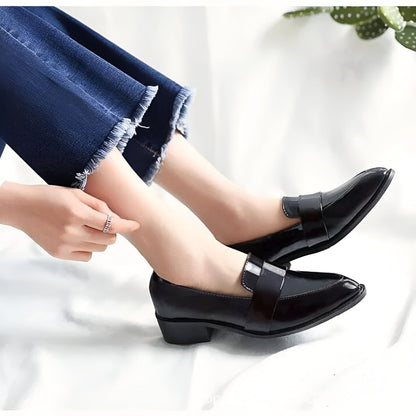 NovaMoc Mocassins Femme Noirs Vernis Bout Pointu