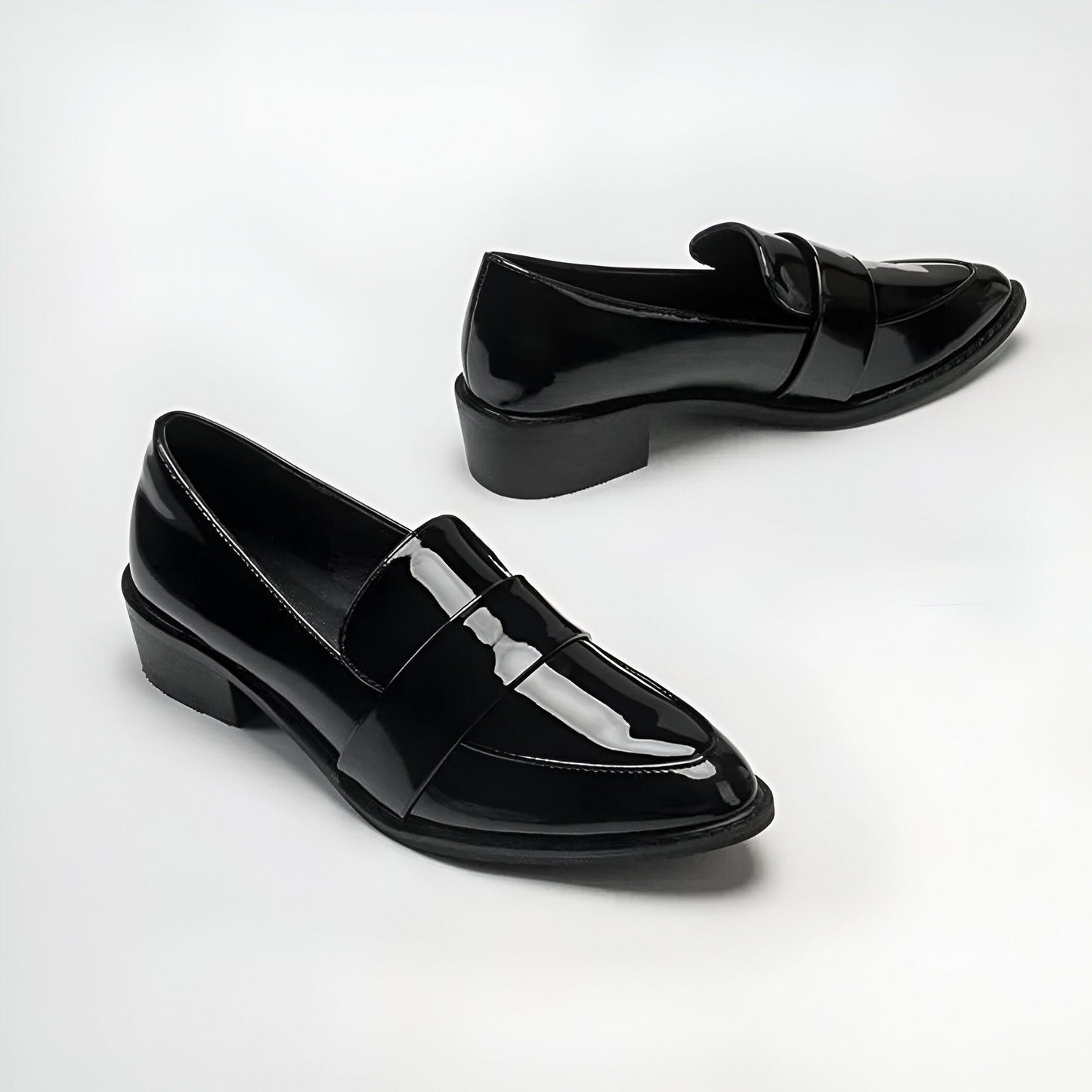 NovaMoc Mocassins Femme Noirs Vernis Bout Pointu