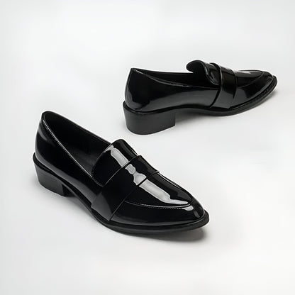 NovaMoc Mocassins Femme Noirs Vernis Bout Pointu