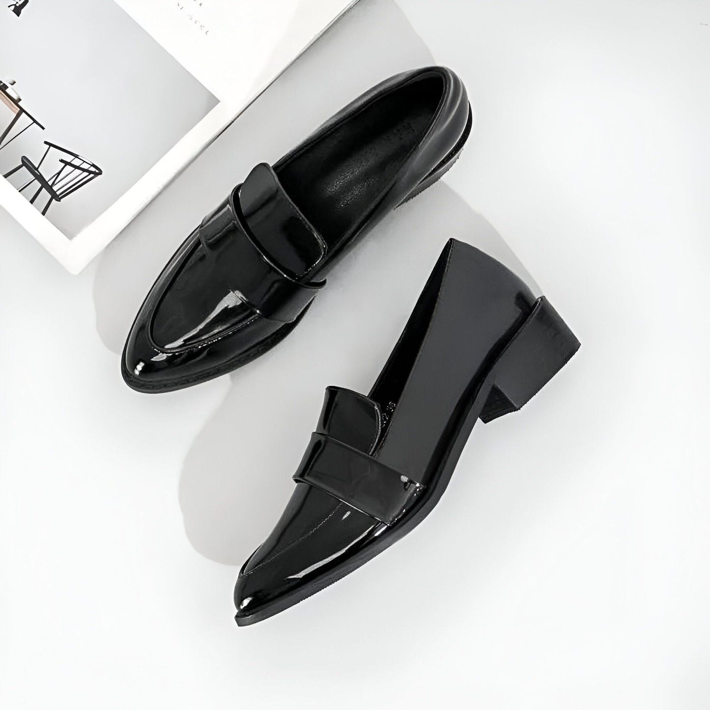 NovaMoc Mocassins Femme Noirs Vernis Bout Pointu