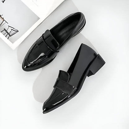 NovaMoc Mocassins Femme Noirs Vernis Bout Pointu