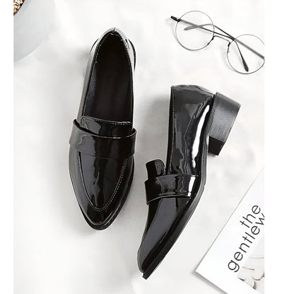 NovaMoc Mocassins Femme Noirs Vernis Bout Pointu